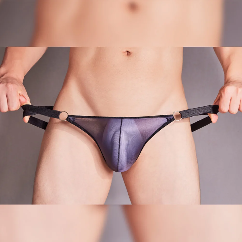 Bragas brillantes de aceite para Hombre, ropa interior Sexy, Tanga transparente ultrafina hueca, lencería elástica, ropa de dormir