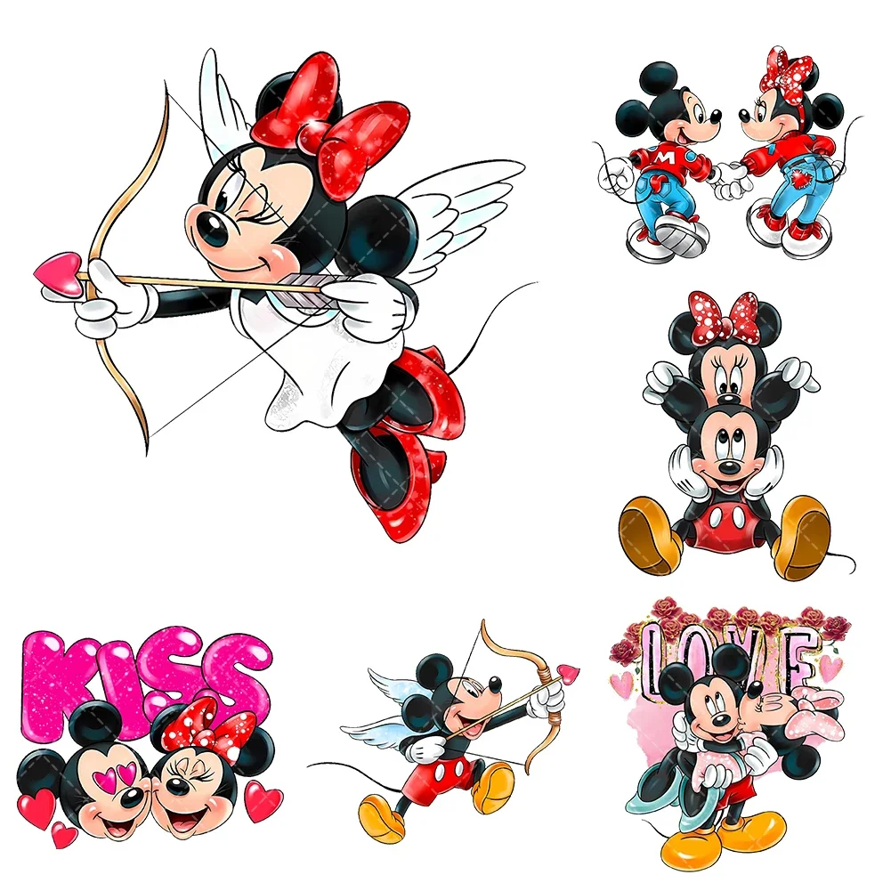 New Valentine's Day Mickey Iron On Heat Transfer Stickers For Clothes DTF Pinted Vinyl Thermal Appliques Washable T-Shirt Decal