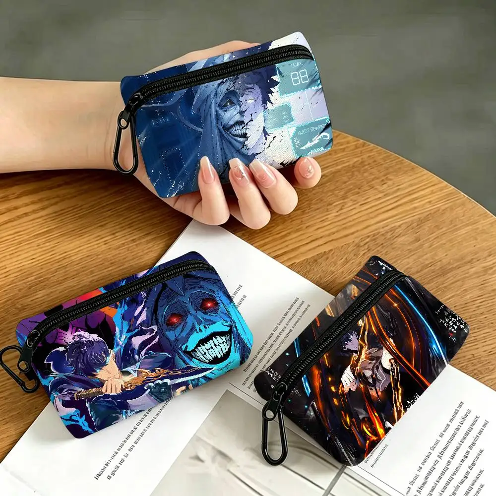 S-Solo-Leveling Dark-Power-Fantasy Oxford Cloth Zipper Wallet Multifunctional Hanging Coin Bag For Credit Cards Keys Earbuds