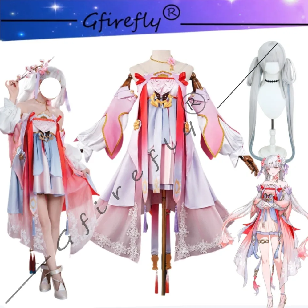 

Wuthering Waves Jinhsi Same Style Peach Blossom Pink Dress Cosplay Set Adult Women Halloween Carnival Comic Con Party Outfit