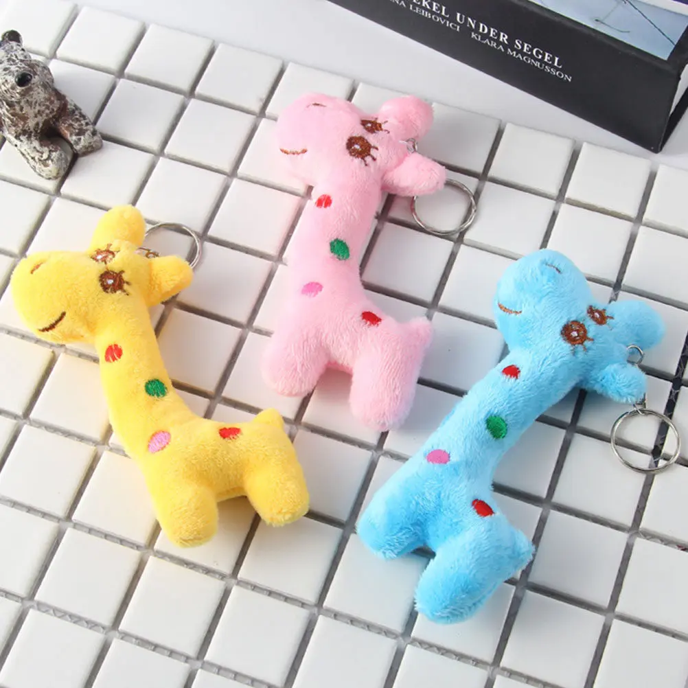 5pcs Cartoon Giraffe Key Chains Mini Backpack Decorations Cute Animal Key Rings Phone Bag Charms Random Color Gifts