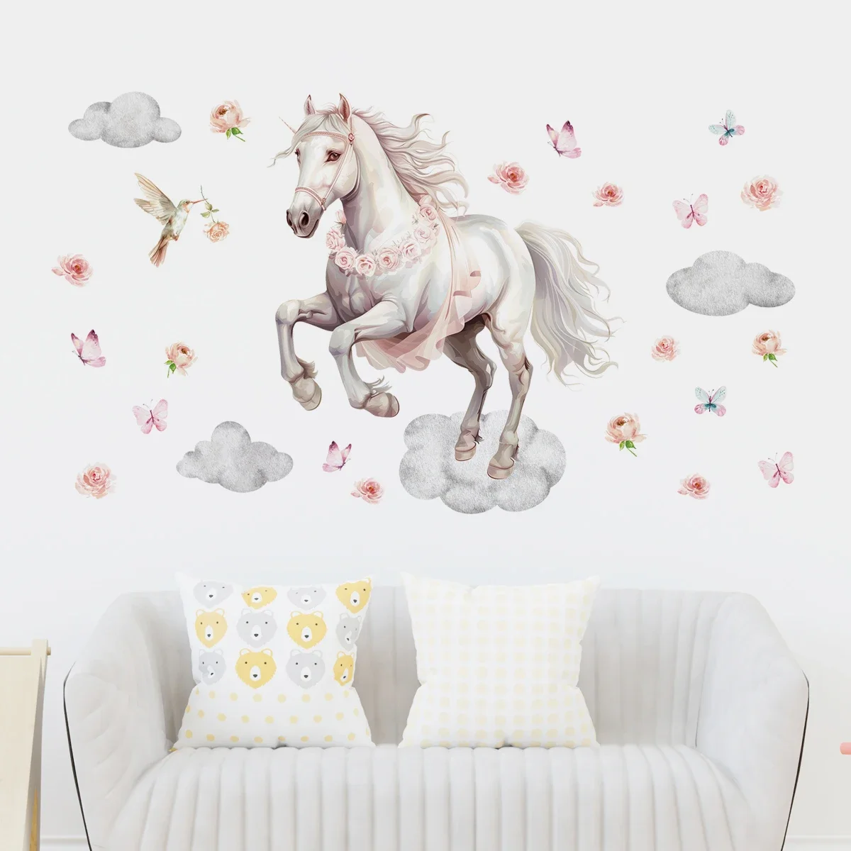 1Pc Watercolor Cloud Horse Furniture Wall Sticker Home Essentials Room Decor Wall Art Decoration Bedroom Living Room Wall Decals