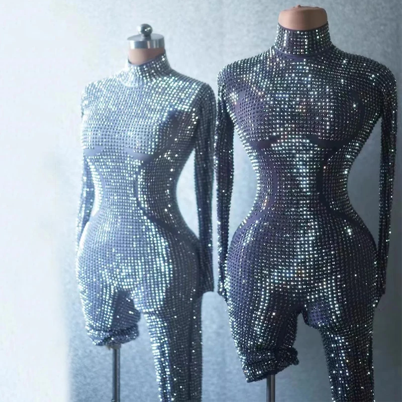 Gogo Tänzerin Kostüm Frauen Sexy Pole Dance Kleidung Drag Queen Outfit Grün Rose Rot Strass Stretch Overall Bar Dj Ds