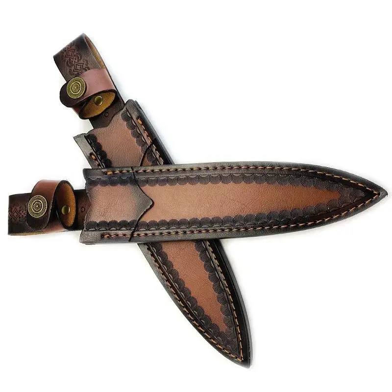 With Brass Buckle Top Layer Cowhide Cow Leather Outdoor Straight Knife Scabbard Fixed Blade Sheath Cover Storage Bag