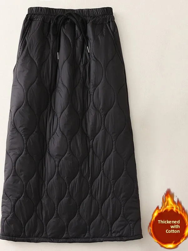 

Warm Pure Color Gourd Embroidered Cotton f Skirt Elastic Waist Dstring A-Line Skirt plus Size Women's Faionable Slimming