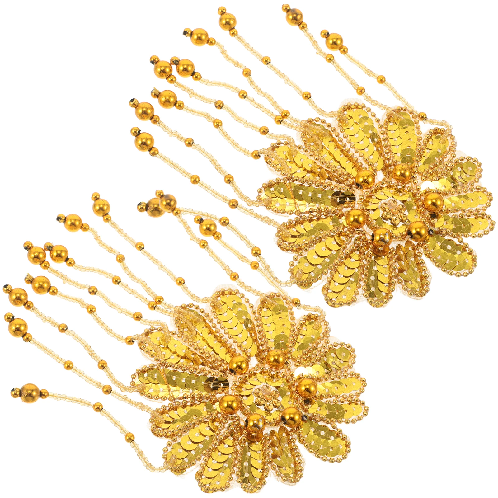

2pcs Sequin Flower Tassel Epaulette Patches Costume Appliques Cosplay Shoulder Embellishments Golden Rhinestone Fringe Trim Iron
