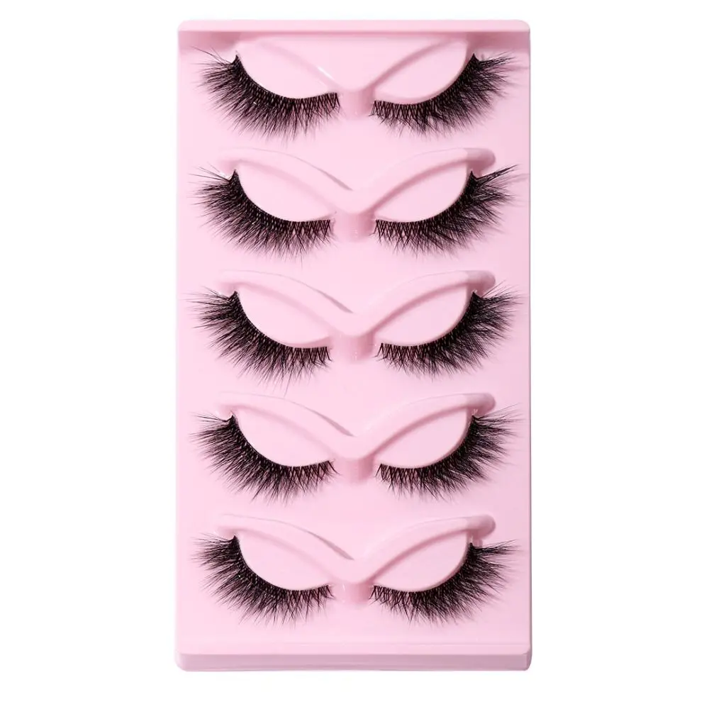 5 Pair 3D L Curl False Eyelashes Eye Tail Lengthening Full Strip Cat Eye Fake Lashes Clear Stem Oblique Faux Mink Lashes
