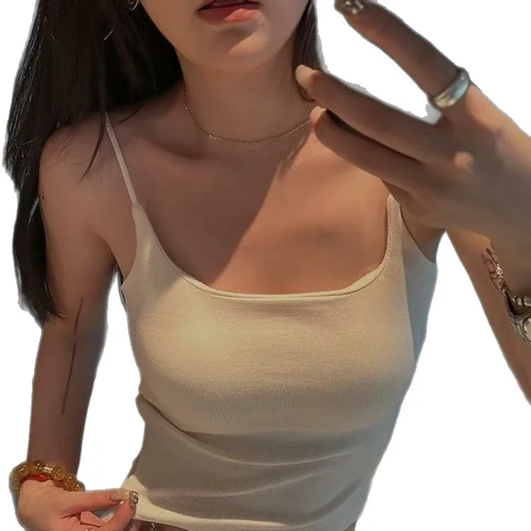 Women's Slim Fit Fixed Cup Fleece Vest Strap Pure Desire Inner Wear with Chest Pad Beautiful Back Small Vest for Autumn Winter