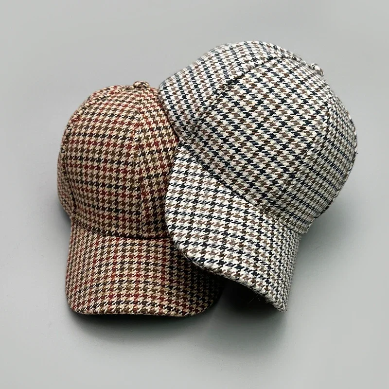 Woolen Cloth Stripe Versatile Check British Style Baseball Caps Autumn and Winter New Fashion Men Women Warm Retro Literary