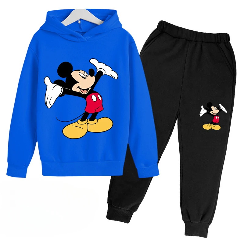 Mickey Anime Cartoon Printing Long Sleeve Pullovers Hoodie Pants Set Children Sportswear Boys And Girls Autumn Spring Streetwear