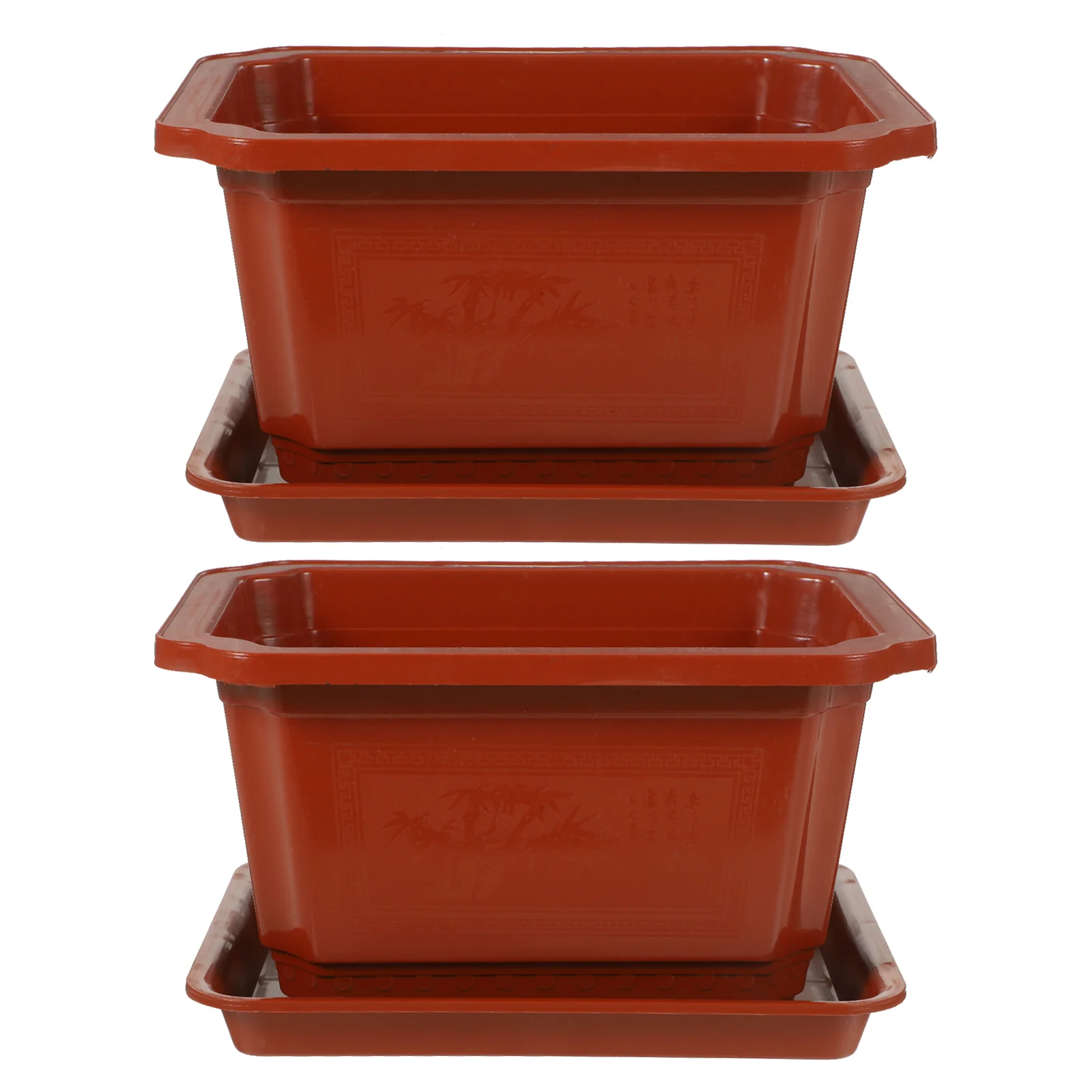 

2 Sets Rectangle Flower Pots Plastic Planters with Drainage Holes for Indoor Office Home Gardening Bonsai Container