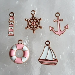 10pcs Cartoon Ocean Metal Pendant Sailboat Lighthouse Lifebuoy Anchor Alloy Enamel Charms DIY Necklace Bracelet Earing Accessory