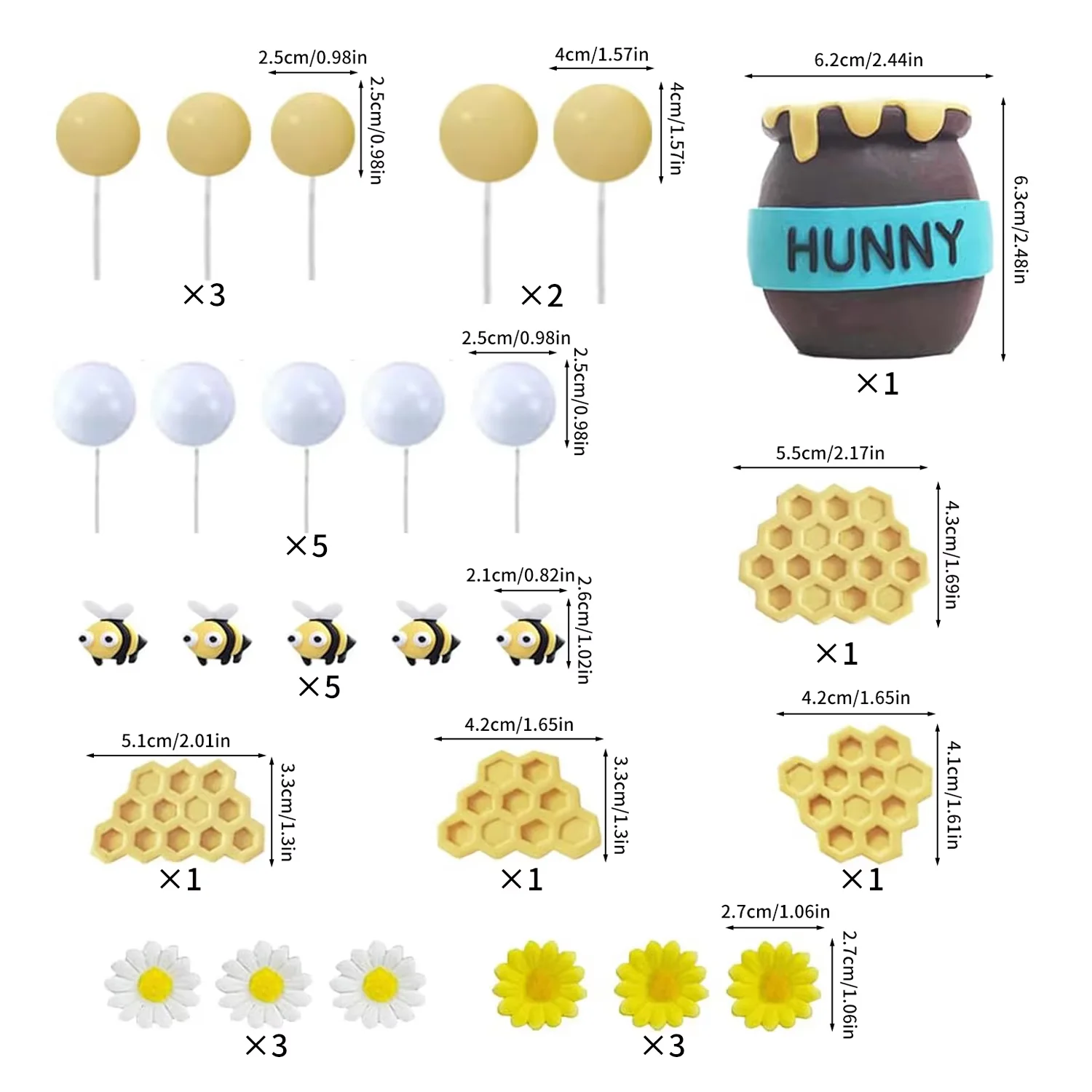 26-teilige Bienen-Kuchendekorationen mit Mini-Honigglas, Waben-, Honigstäbchen, Bienen-Kuchenaufsätze, Geburtstagsparty-Dekorationen, Babyparty – Detail 2