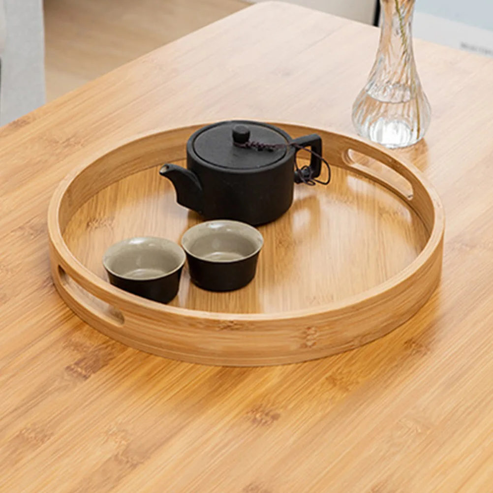

1pc Round Bamboo Baking Tray Storage Plate For Bread Fruits Snacks Display Kitchen Organizer Japanese Style Portable