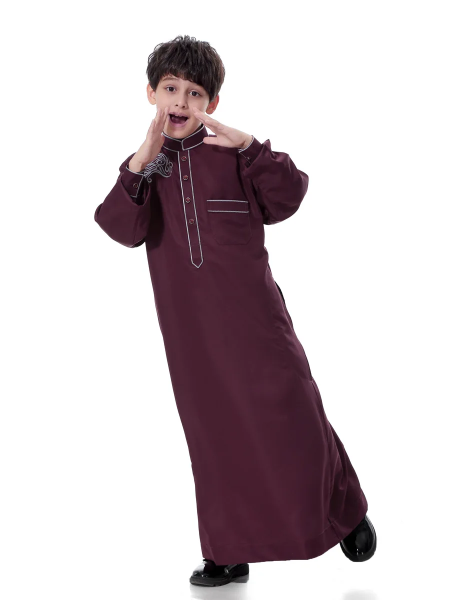 Arab Muslim Kids Boy Jubba Thobe Abaya Kimono Long Dress Caftan for Children Islamic Clothing Long Robes Dress Dubai Arab