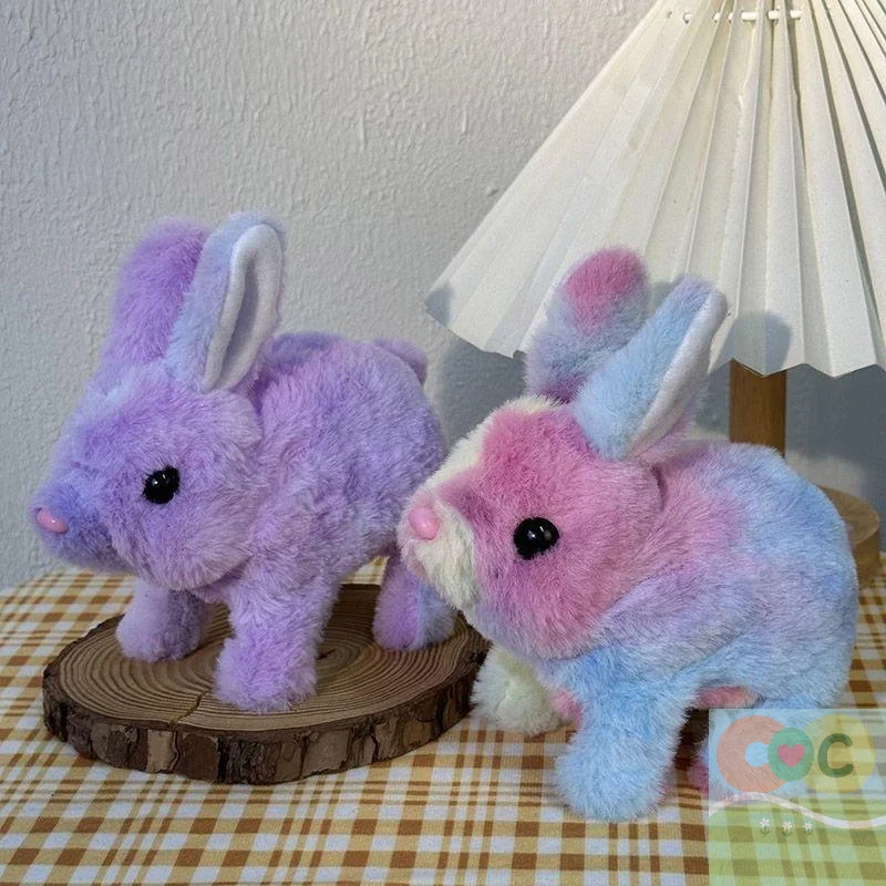 Unidade única, brinquedo de pelúcia de coelho elétrico com orelhas de sinuca, coelho arco-íris, presente de aniversário, faz ruído