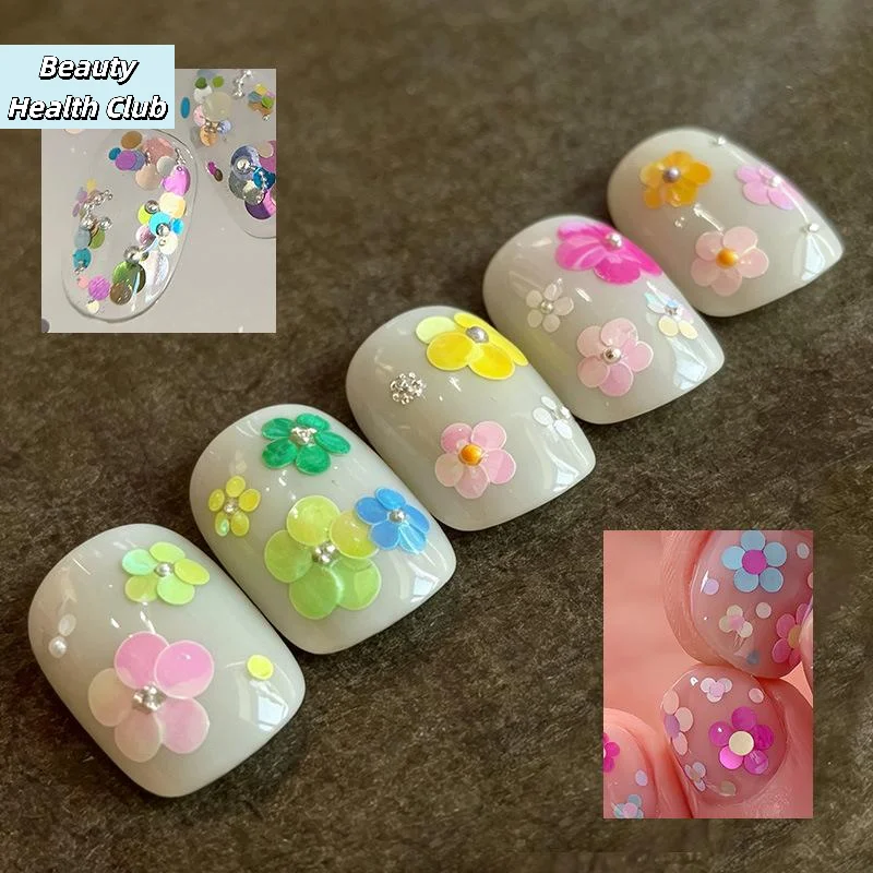【12 compartiments de mini paillettes circulaires colorées, points ondulés, sequins et fleurs scintillantes pour la décoration d'ongles DIY】