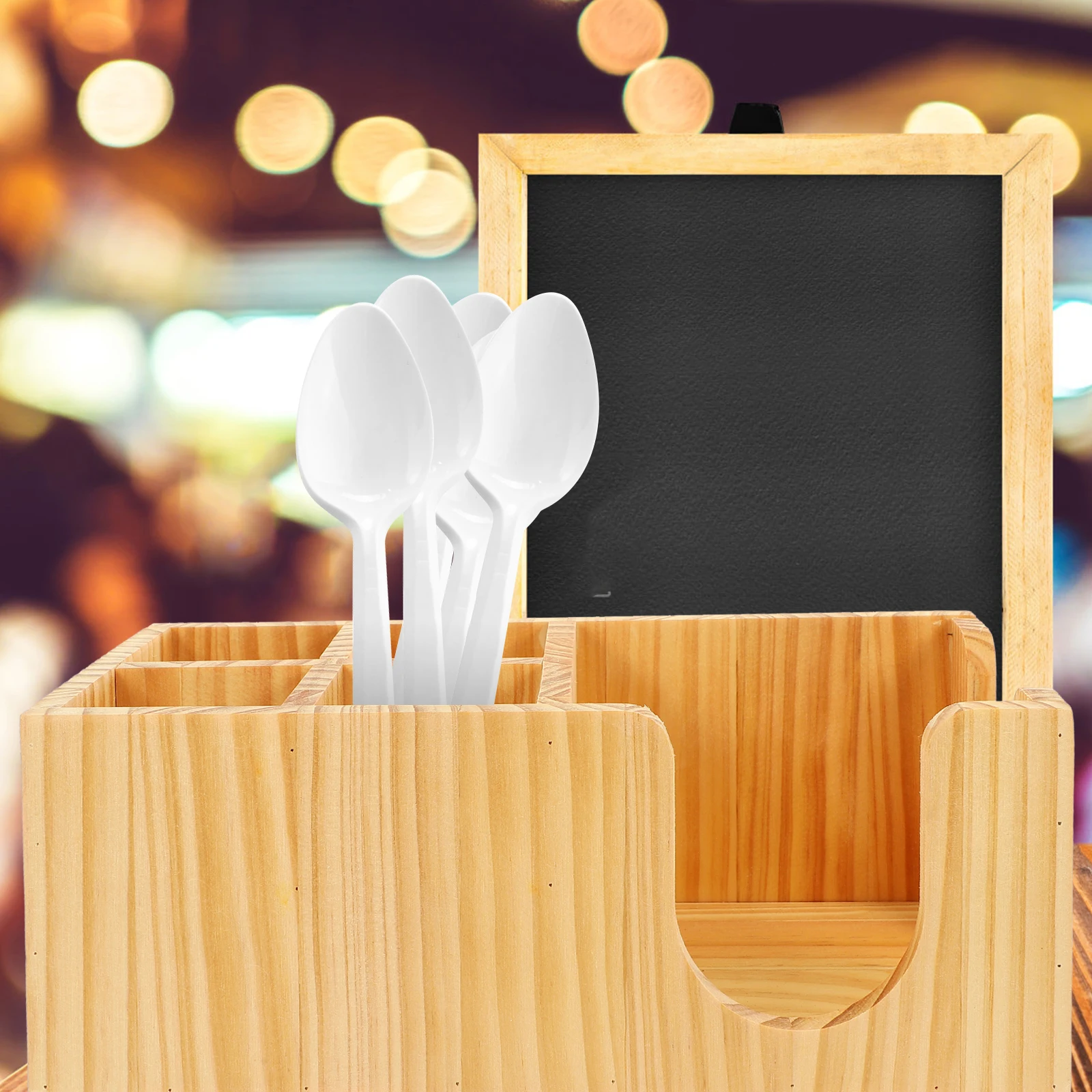 

Wood Coffee Station Organizer Bar Storage Box for Countertop Tea Condiment Holder with Compartments, Natural Organizer