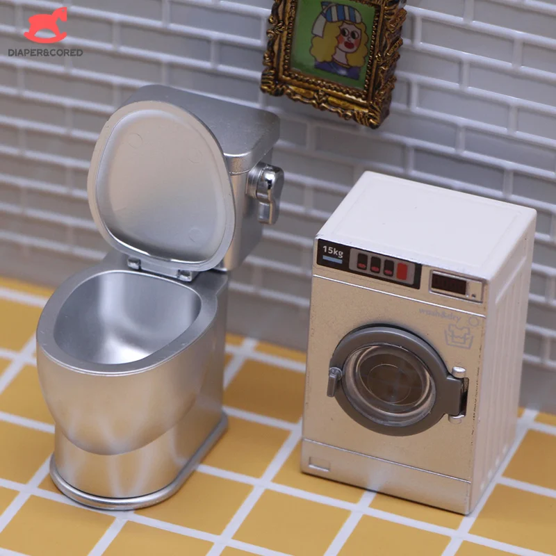 1Set 1:12 Dollhouse Miniature Simulation Toilet W/Poo Flushing Sound Bathroom Model Decor Toy Doll House Accessories