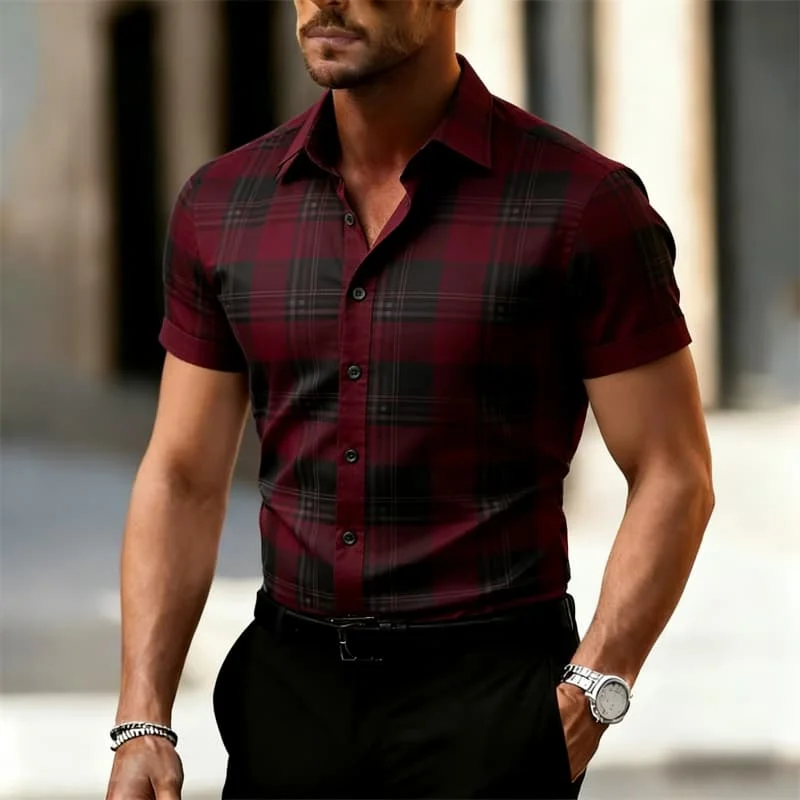 

Men's Stylish Exquisite Plaid Print Short Sleeve Shirt Casual Fashion For Daily Commute And Urban Street Outfits