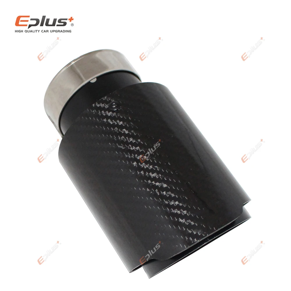 Universal Car Glossy Carbon Fiber Muffler Tip Exhaust System Pipe Mufflers Nozzle Straight Stainless Black