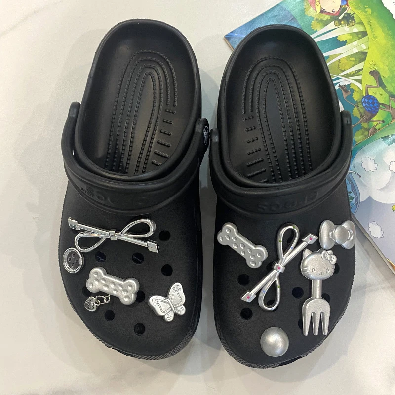 

9Pcs/set Sanrio Hello Kitty Bowknot Silver Series Shoe Charms Kit For Clogs And Sandals DIY Footwear Accessories