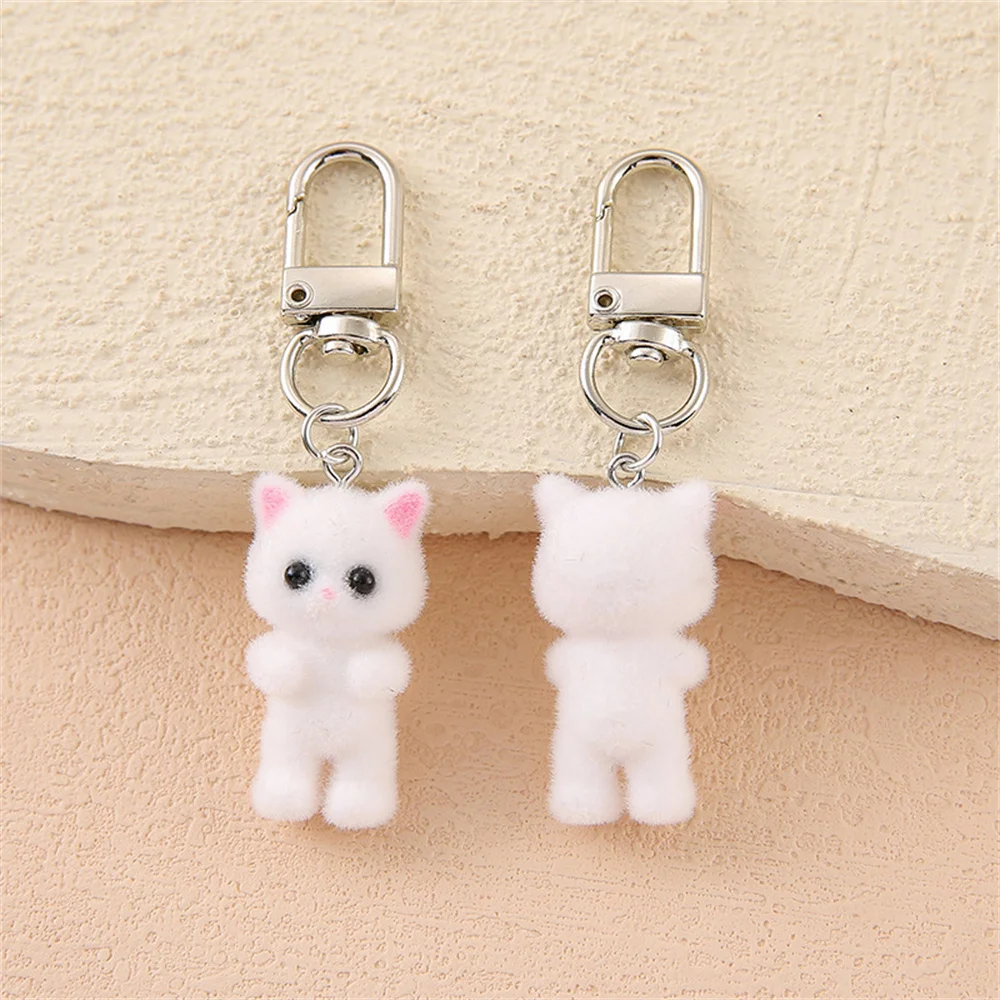 4 Stück/Packung Niedlicher Katzen-Schlüsselanhänger mit Flockdruck, 3D-Tier-Schlüsselanhänger, Liebes-Handyanhänger, Kopfhörer-Charm, Taschendekoration, Auto-Schlüsselring, Schmuckgeschenk – Detail 5