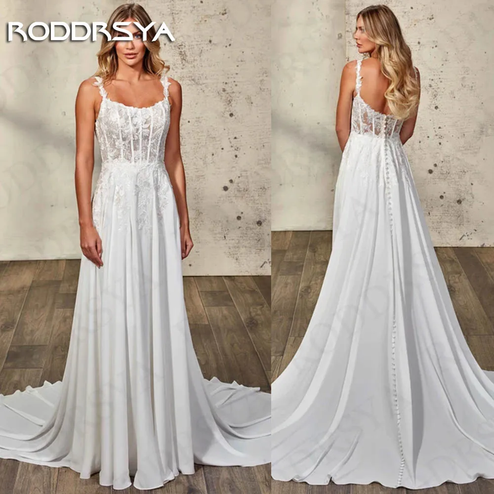 RODDRSYA-Robe de mariée élégante en dentelle, style Boho, en mousseline de soie, bretelles spaghetti, ligne A, 2024 Robe de mariée élégante en