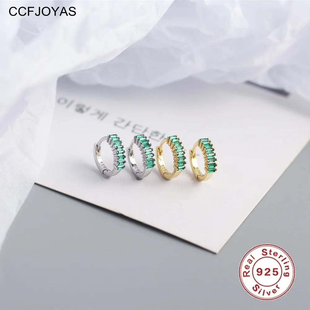 CCFJOYAS 925 Sterling Silver Mini prostokątna kolorowa cyrkonia kolczyki małe kółka proste INS 7.5mm okrągłe koło kolczyki biżuteria