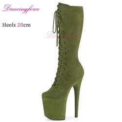 Ultra High Heels 20CM Waterproof Platform Sexy and Hot Night Total Pole Dance Performance Suede Lace up European and American Su