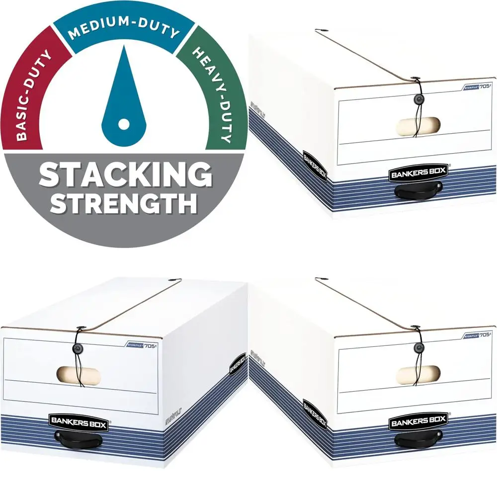 

Recycled Storage Boxes with String & Button, 24x15x10 Inches, Legal Size, White/Blue, Pack of 12