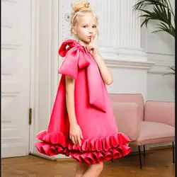 Girl Sleeveless Birthday Party Dress Summer New Ruffles Luxury Princess Show Dress Children Bow Wedding Vestidos Clothes Wz1331