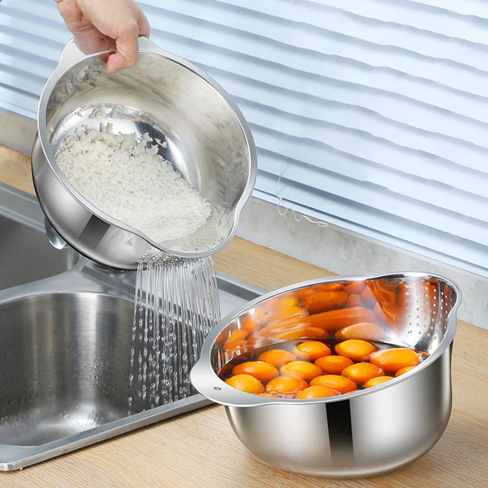 

Stainless Steel Rice Washing Sieve Cleaner Strainer Drainer Bowl Pasta Cleaning Metal Fine Mesh Basket Colander Fruit