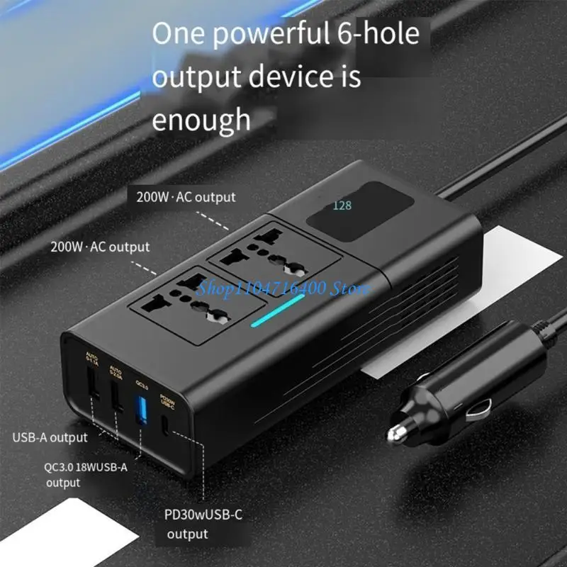 

y1gd 200W Car Power Inverter, DC12V to 220V Car Outlet Adapter Plug Adapter Converter with 4 USB Ports Car Laptop Chargers