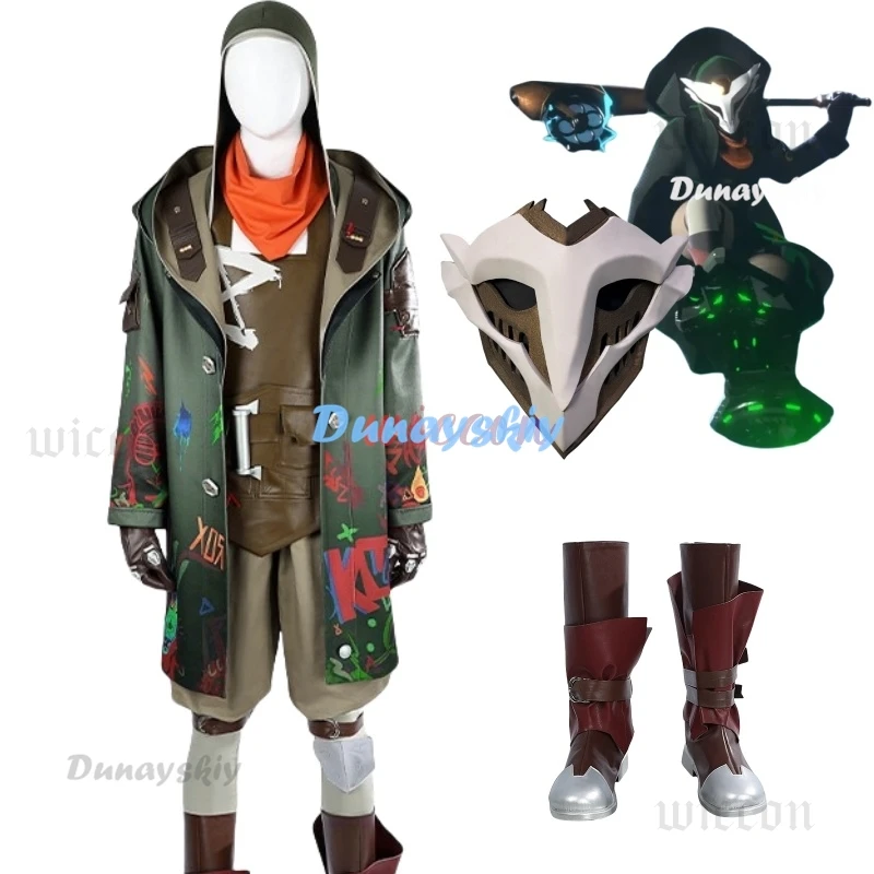 

Ekko Cosplay Cpstume LOL Arcane Season 2 Cosplay Costume Mask Handsome Jacket Vest Coat Gloves Uniform Halloween Party Set