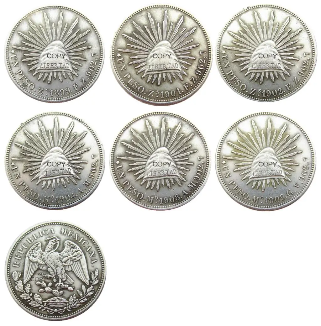 Mexico 1 Peso 1899 1901 1902 1904 1908 1909 Date for Choice Silver Plated Copy Coins