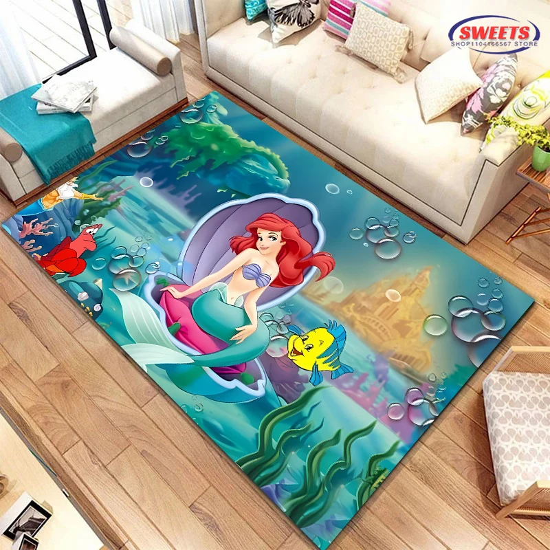 New Shelves! Disney Little Mermaid Ariel Princess Carpet, Living Room Bedroom Office Area Children's Room of Choice,Non-slip Mat