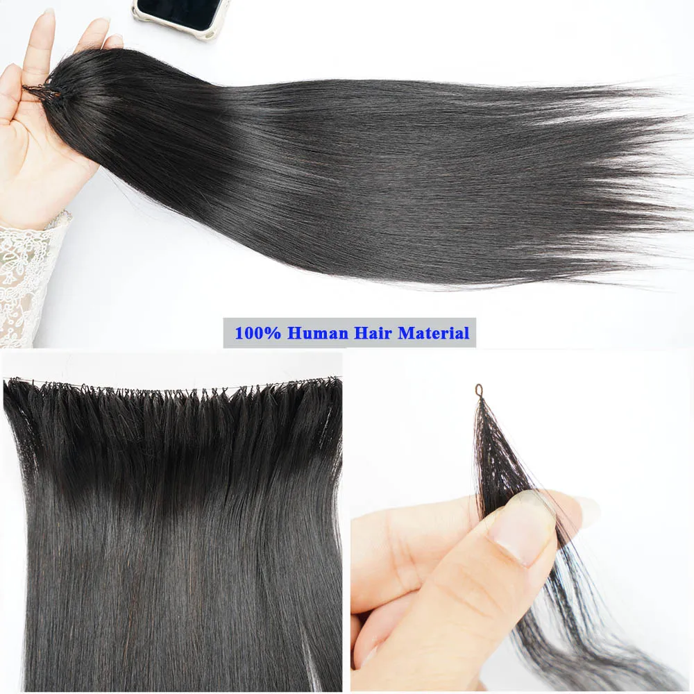 100% شعر بشري طبيعي بدون عقد مفصول مسبقًا حزم شعر ريشة ملحقات خيط صنارة الصيد ملحقات الثلج 18 "20" 100 فروع #3