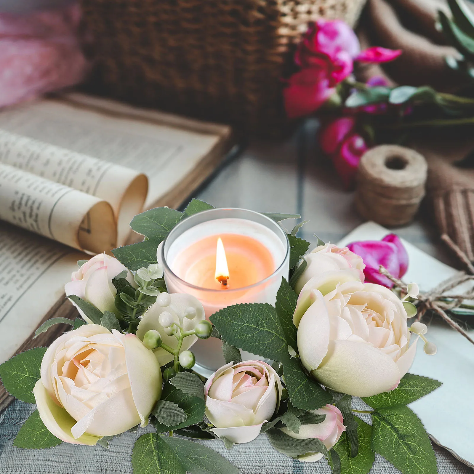 

Artificial Rose Ring Wedding Table Centerpiece Floral Wreath Decorative Ring for Ceremony Party Decoration