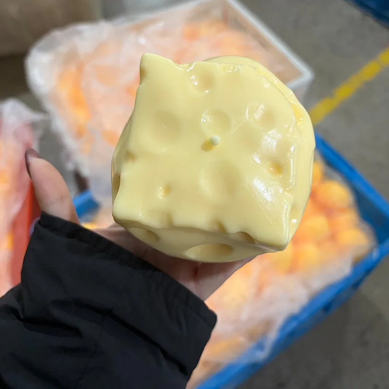 Bola Antiestresse em Forma de Cubo de Queijo 6/7/11cm, Grande, Moldável, Decorativa, Não Rebotante, Gadget Sensorial ASMR, Ideia de Presente Engraçada