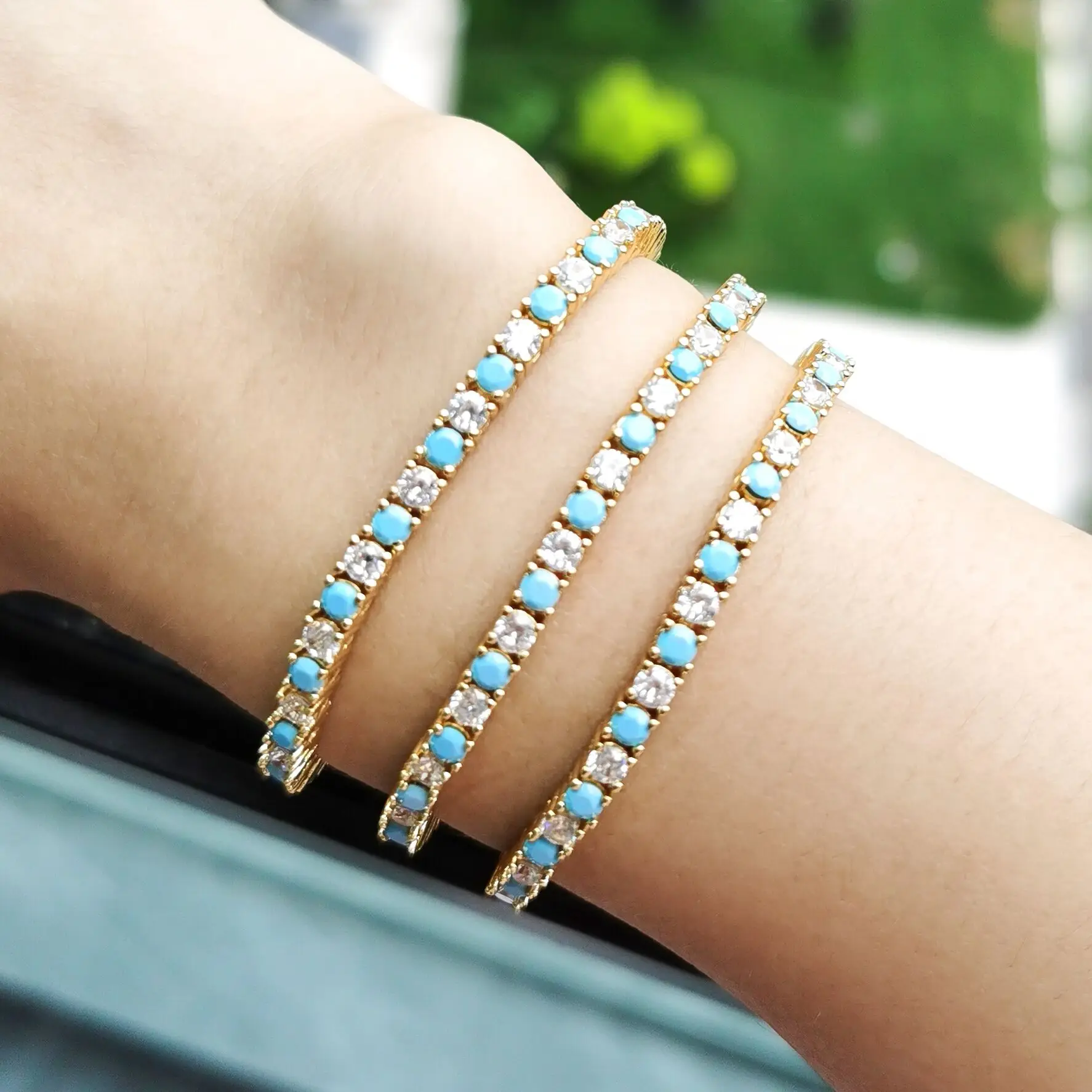 

Fashion 2023 New Arrived Women Jewelry Gold Color Mix White Blue Color CZ Sparking High Quality Tennis Bracelet