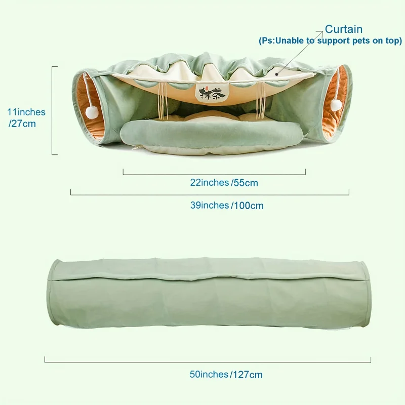 Foldable Cat Tunnel with Washable Bed - Perfect Indoor Cat Toy for Small and Medium Cats