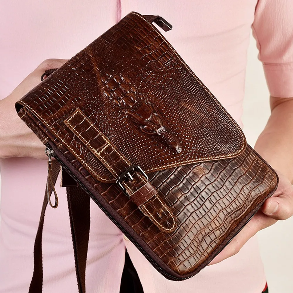 Crocodile Pattern Messenger Bag Genuine Leather Shoulder For Men Cowhide Fashion Small Flap Male Crossbody Chest Pack Handbag