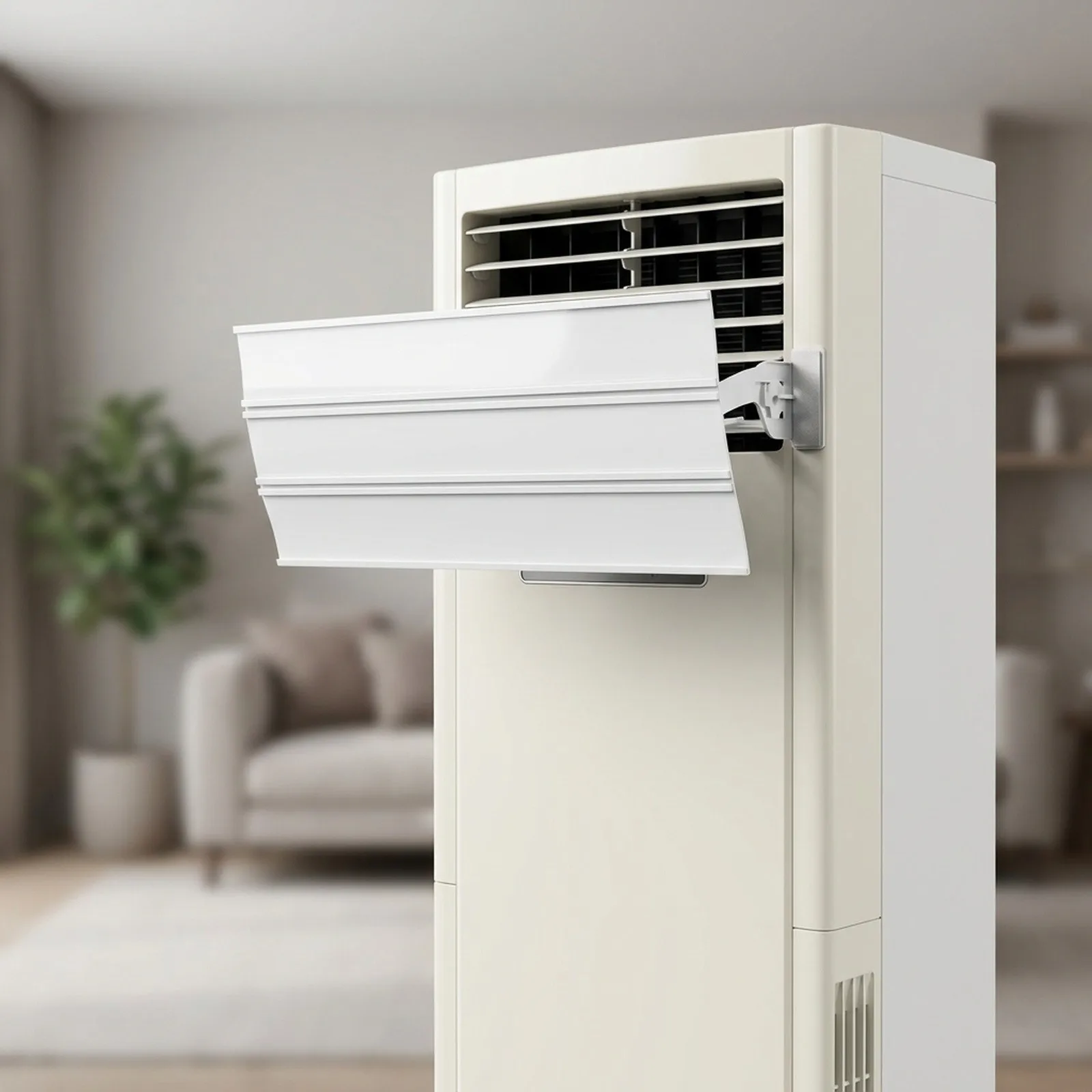 Floor Standing AC Deflector for Cabinet Style Units Adjustable to Alter Cold Air Direction Without Wall Modification