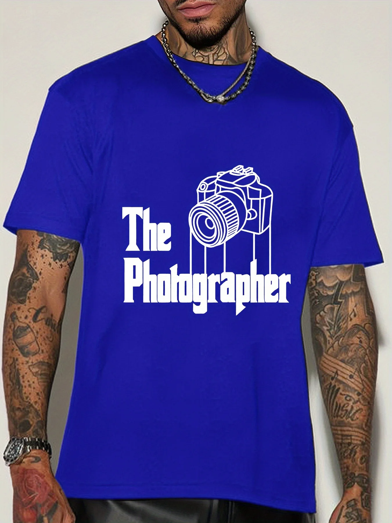 Men Short Sleeve Crew Neck T Shirt The Photographer Dslr Camera Sketch Graphic Shooting Hobby Casual Cotton Streetwear Tee