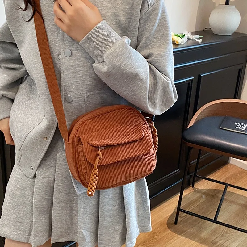 

Women Korean Corduroy Crossbody Bag Solid-Color Fashionable And Casual Single-Shoulder Bag Adjustable Small Shoulder Bag