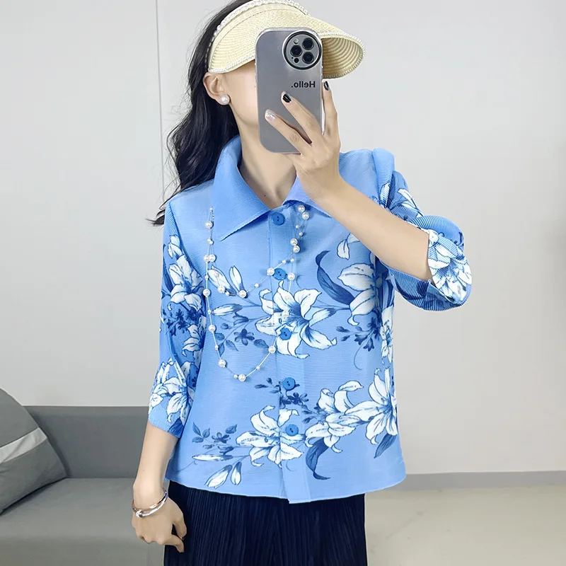 

Плиссированная рубашка Miyake, новинка весны 2024, женская плиссированная повседневная рубашка больших размеров, плиссированная одежда, свободные универсальные женские топы Miyake