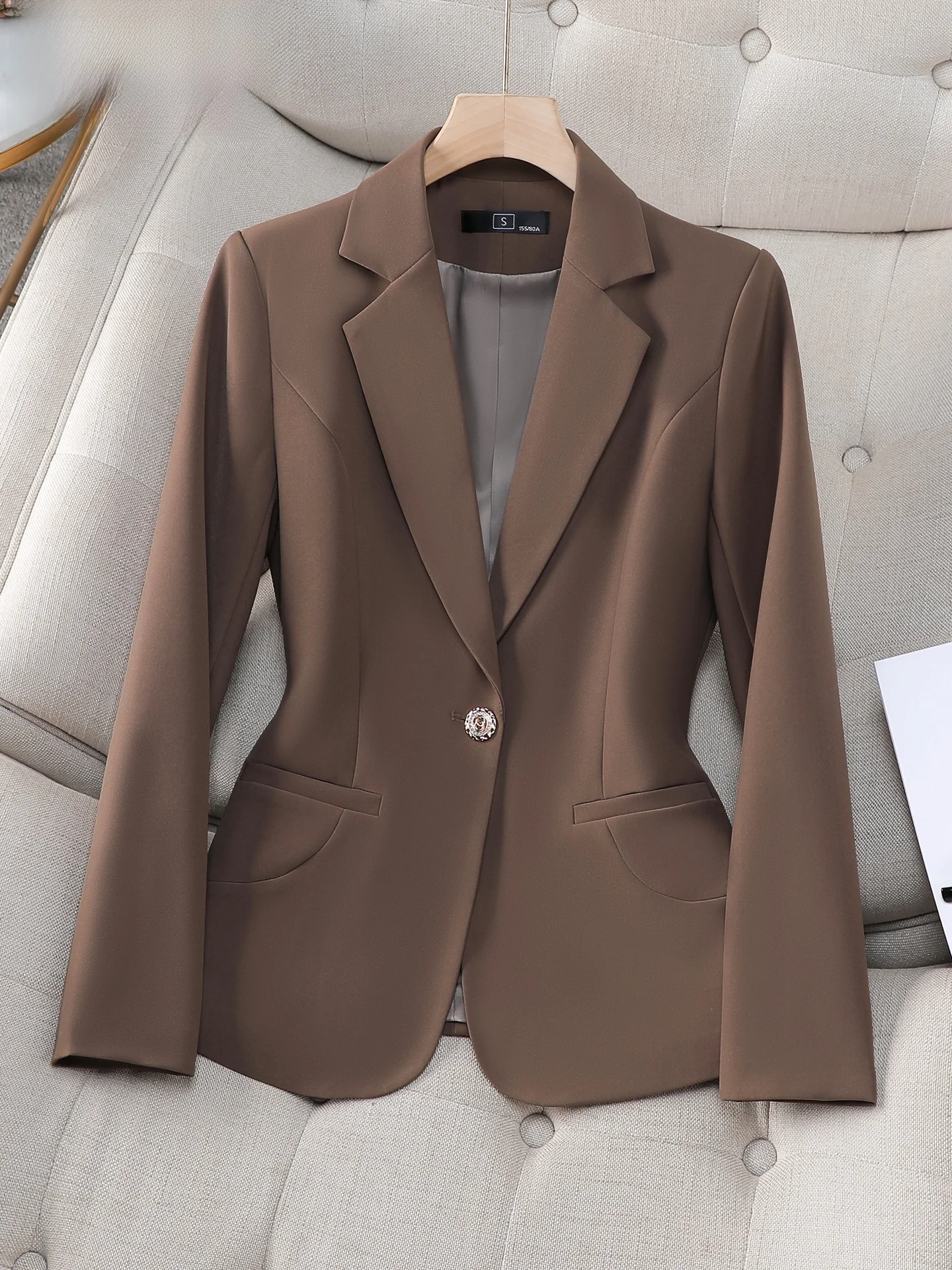 

Slim Fit Deep Coffee Color Women's Jacket Casual Style Fashionable Autumn New Arrival Ladies' Suit Top Quality Polyest...