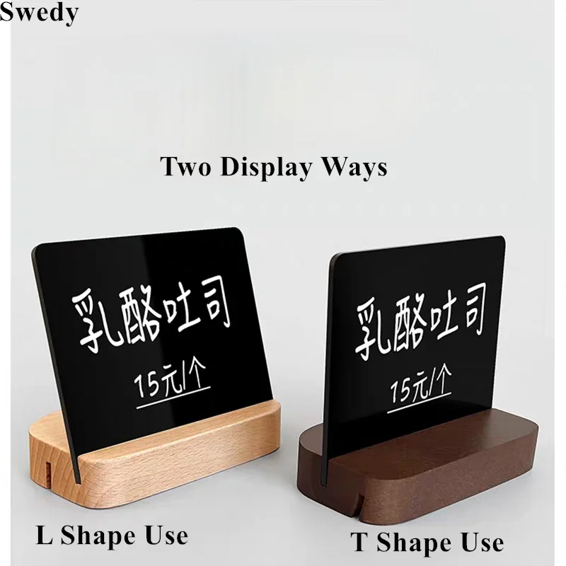 150x125mm T / L Use Wood Base Tabletop Chalkboard Signs Stand Message Board Restaurant Wedding Table Numbers Menu Price Stand