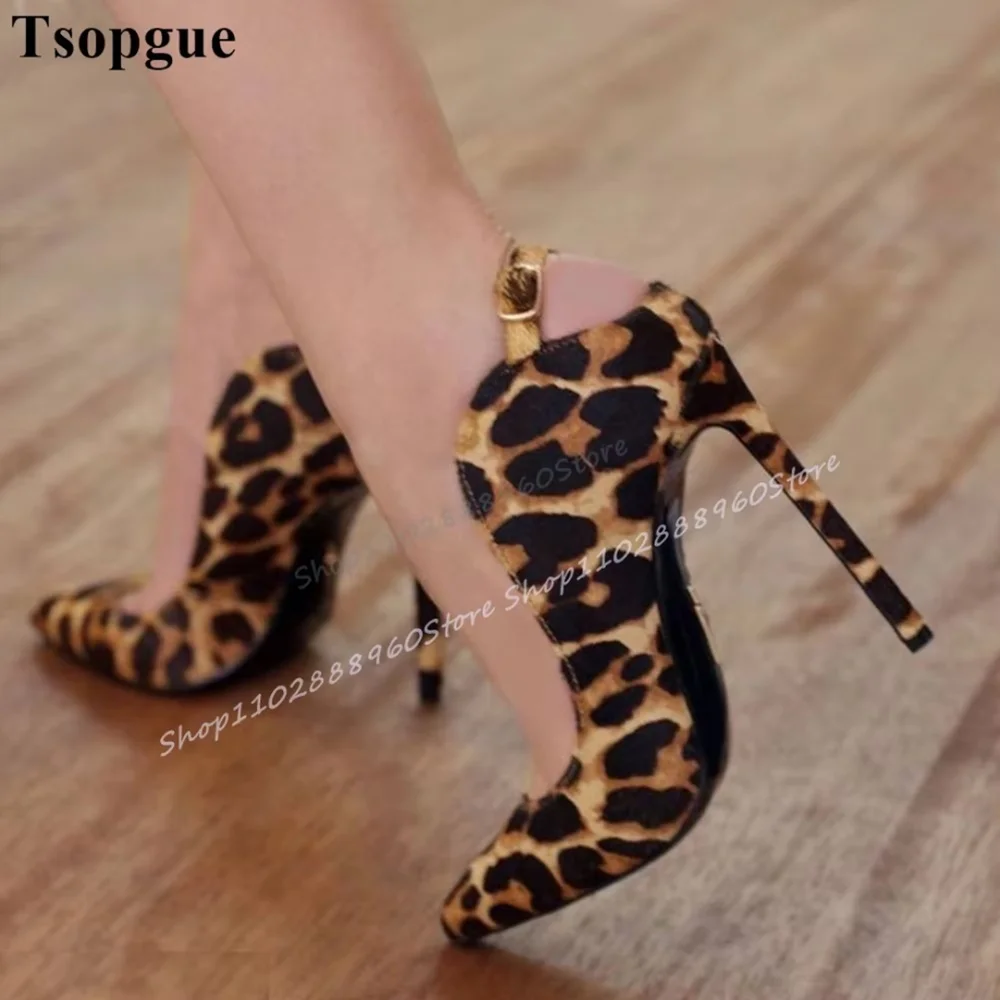 

Leopard Print Back Buckle Strap Pointy Pumps Thin High Heel Shoes For Women Slip On Pointed Toe Sexy Casual Party Women Pumps